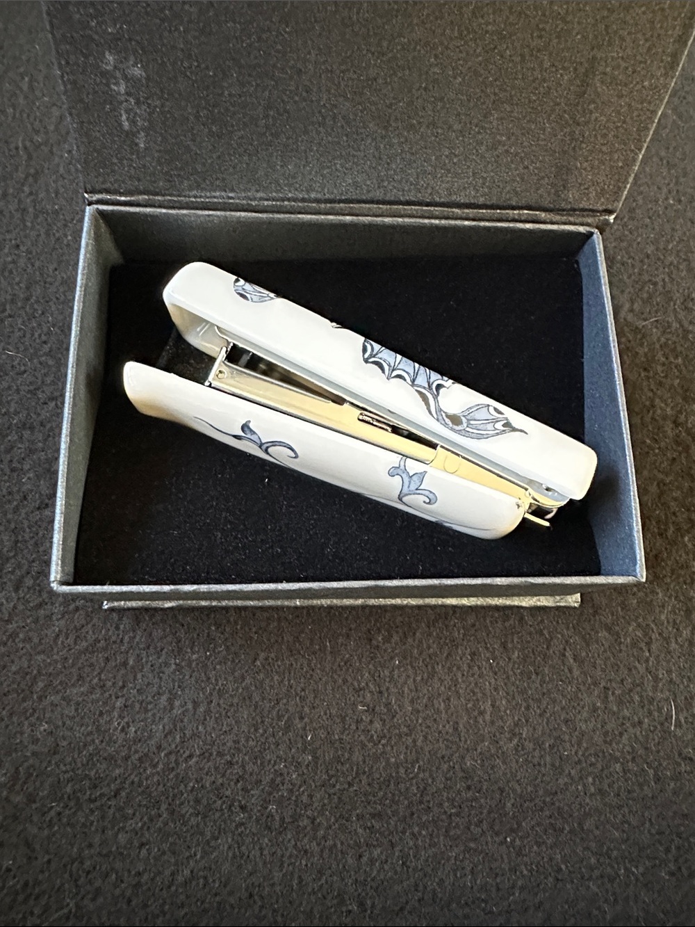 Ceramic White Mini Stapler With Blue Butterfly Design